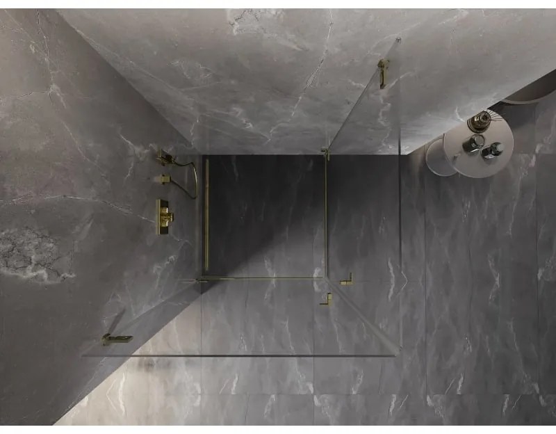 Mexen Lunar-B Duo, výklopný sprchový kút 85 x 85 cm, 8mm číre sklo, zlatý profil, 832-085L-085P-50-00