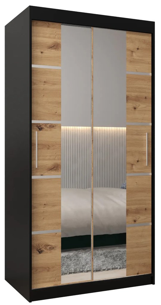 Šatníková skriňa 100 cm Verika 4 100 (čierna + dub artisan). Akcia -15%. Vlastná spoľahlivá doprava až k Vám domov. 1064252