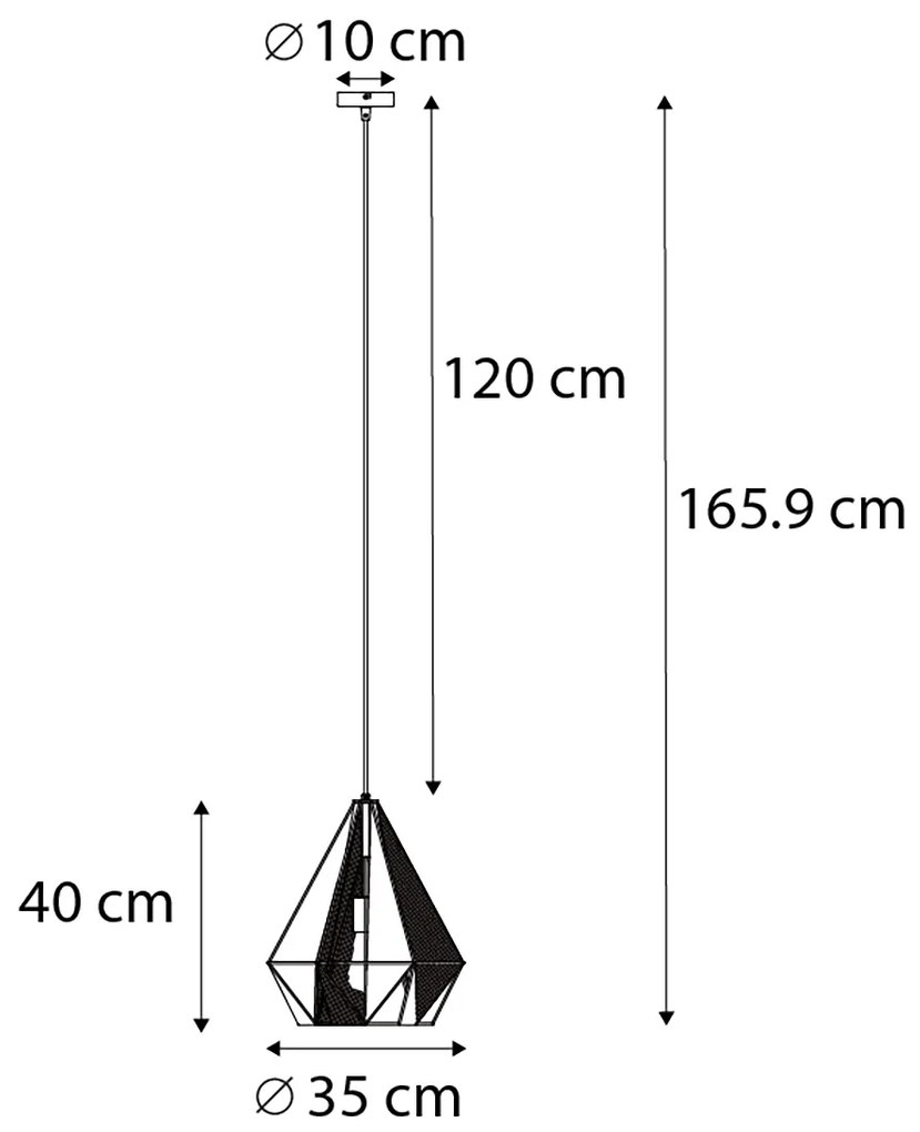 Priemyselné závesné svietidlo zlaté s mriežkou - Carcass