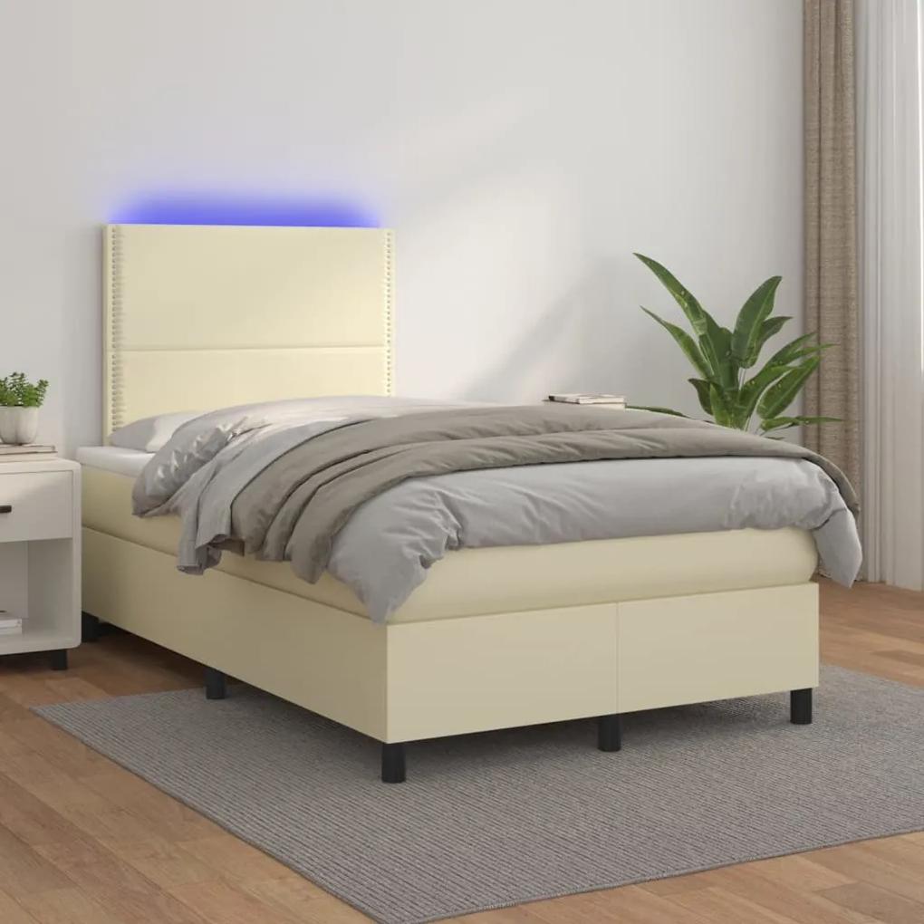 Boxspring posteľ s matracom a LED krémová 120x200 cm umelá koža 3135875
