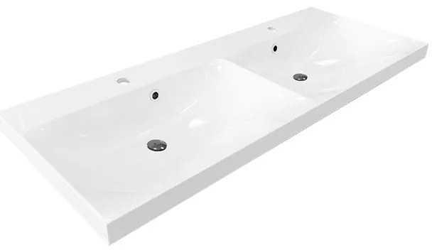 Mereo Mailo, kúpeľňová skrinka s umývadlom z liateho mramoru 121 cm, biela, čierne madlo, MER-CN513MB