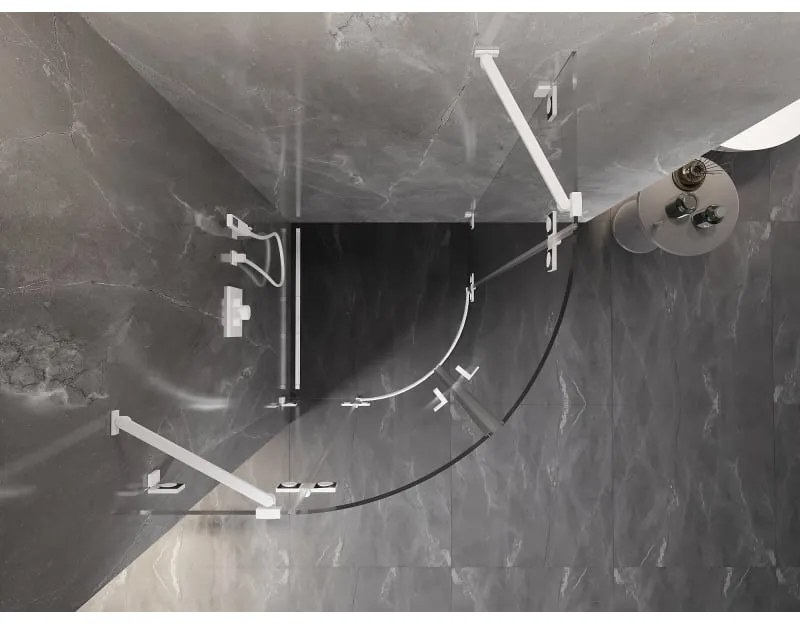 Mexen Lunar, polkruhový výklopný sprchový kút 70 x 70 cm, 8mm číre sklo, biely profil, 833-070L-070P-20-00