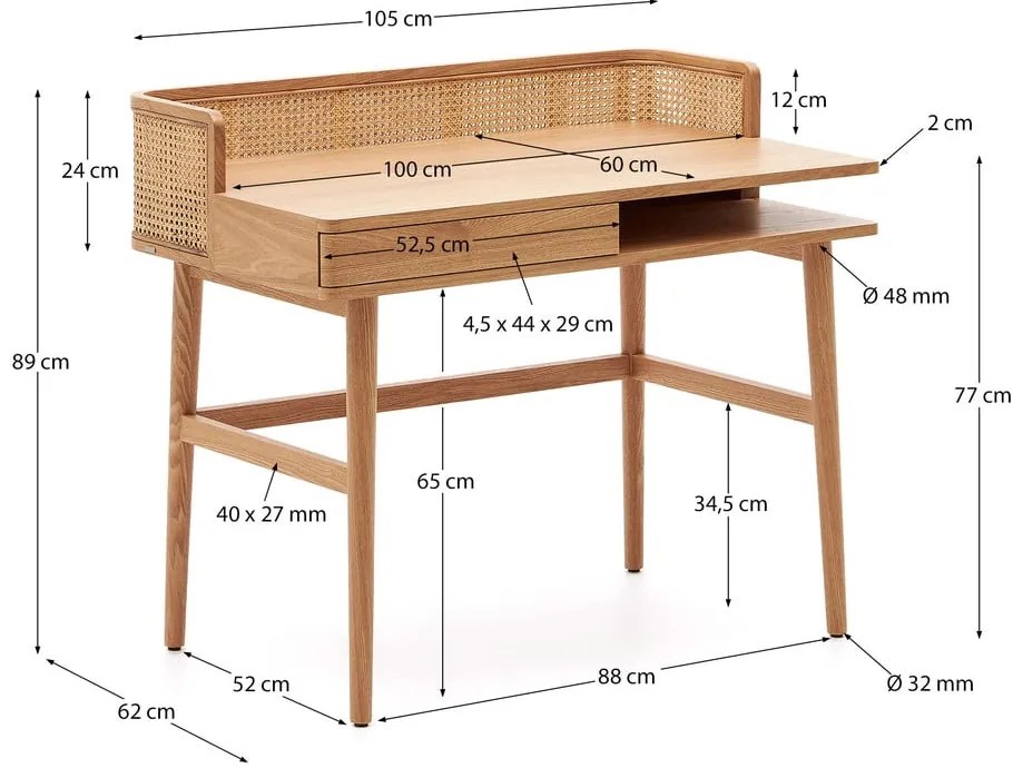 Pracovný stôl v dekore jaseňa 62x105 cm Araxi – Kave Home