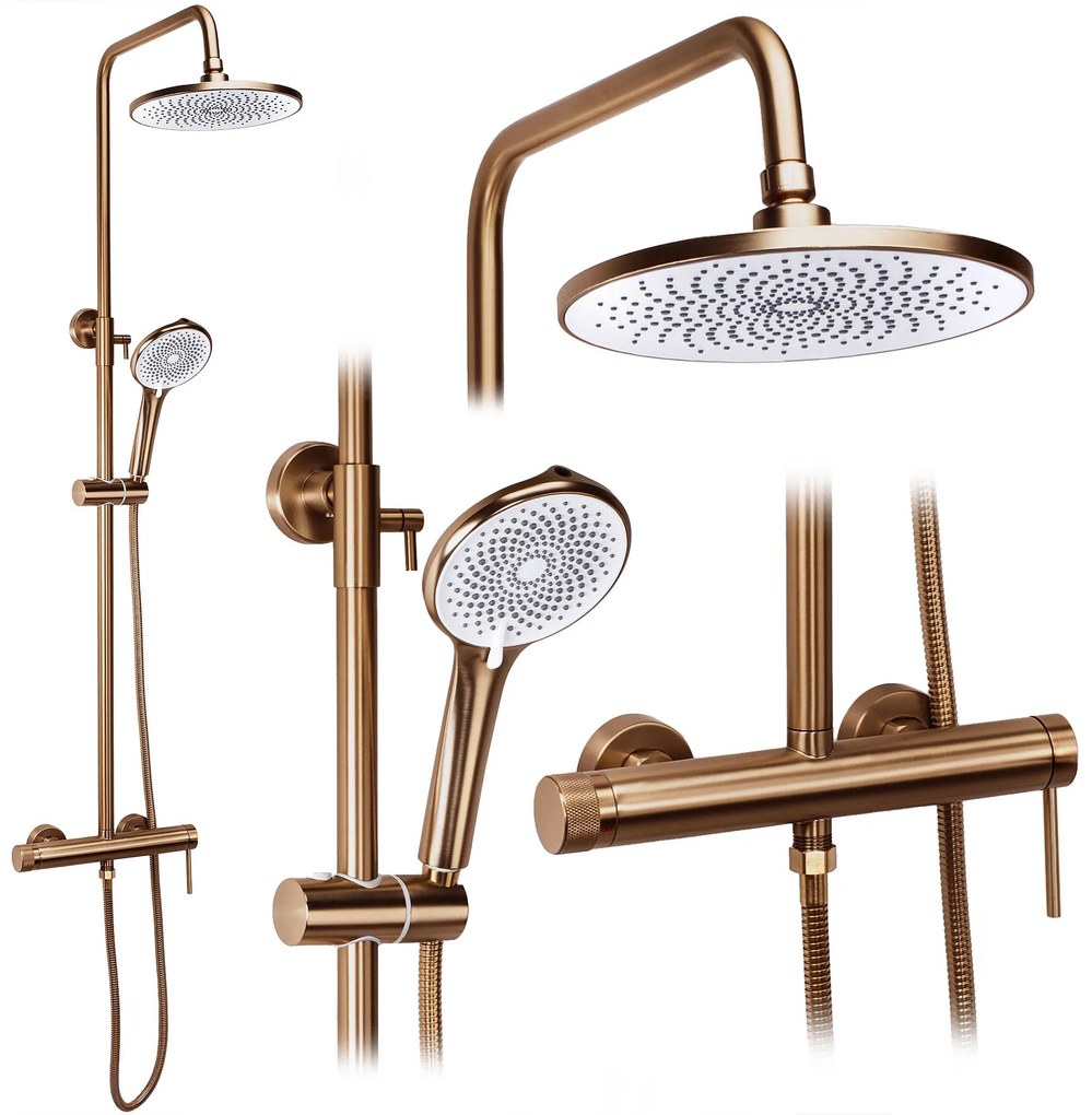 Rea Clif, sprchový set s ručnou a hlavovou sprchou, medená matná, REA-P3914