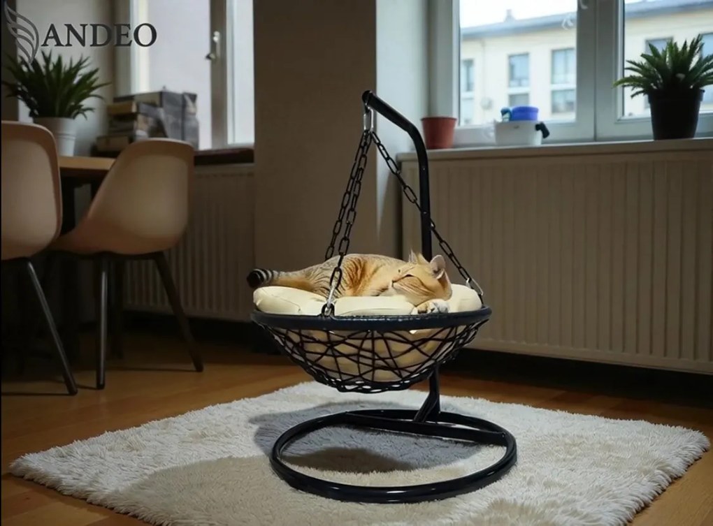 Závesné hojdacie kreslo pre mačky LILY - čierno béžové