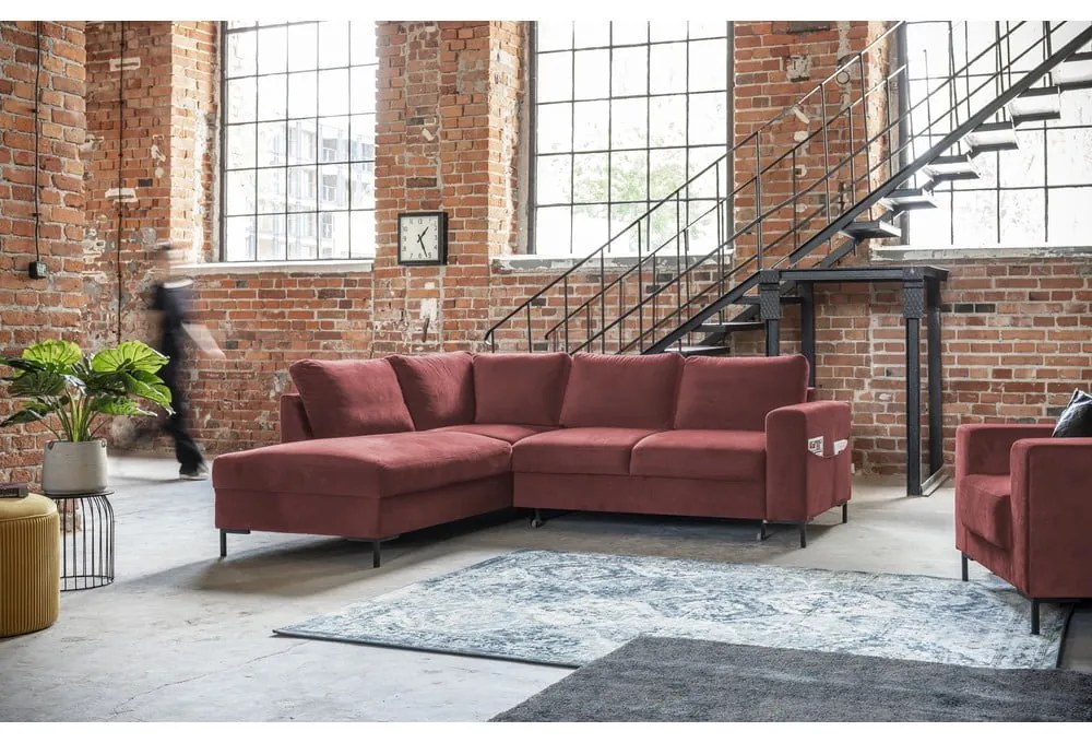 Ružová zamatová rozkladacia rohová pohovka (ľavý roh) Lofty Lilly – Miuform