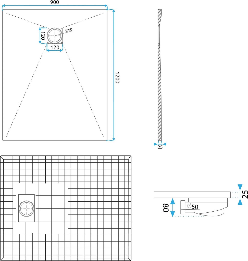 Rea Bazalt, SMC sprchová vanička 90x120 cm + sifón, biela, REA-K3911