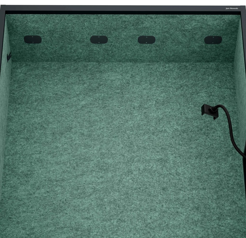 Kancelárska akustická kabína so sedadlom a portom USB-C, telo v antracitovej farbe / sedadlo v zelenej farbe, 1150 mm: SALLY MentalBox