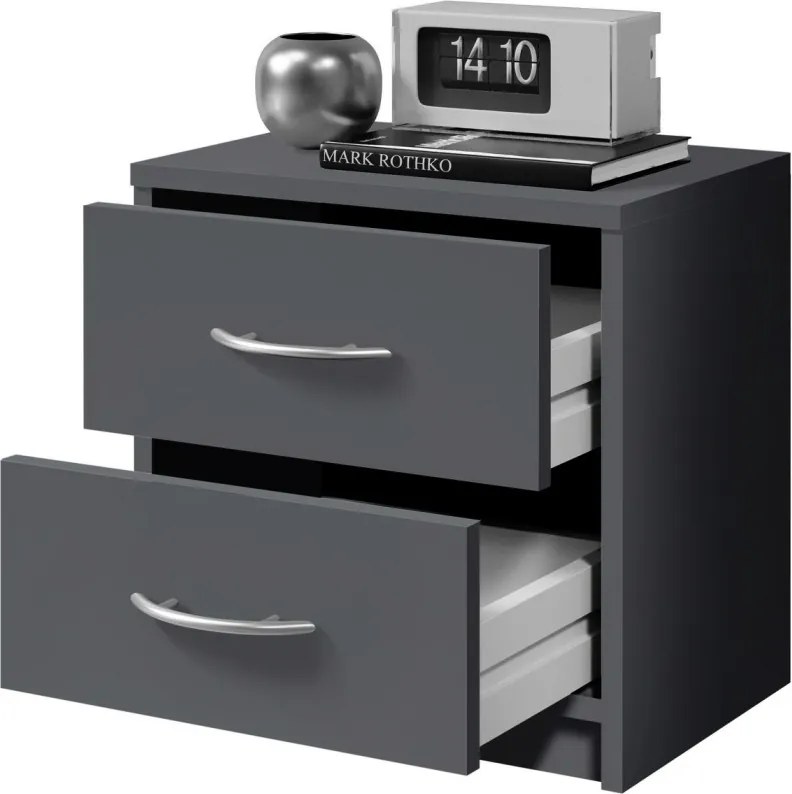 Nočný stolík s 2 zásuvkami Pepe, šedý grafit