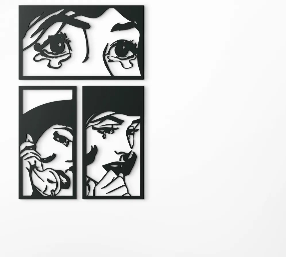 drevko 3-dielny drevený obraz Komiks Rozmer obrazu: 65 x 42 cm, Farba dekorácie: Čierna
