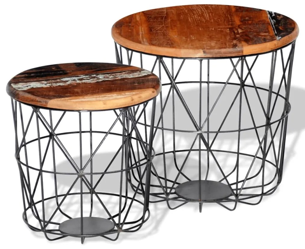 vidaXL Konferenčný stolík 2 ks, okrúhly 35 cm/45 cm, recyklovaný masív
