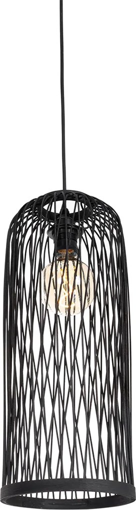 Rustikálne závesné vonkajšie svietidlo čierny ratan 3-svetlo - Calamus