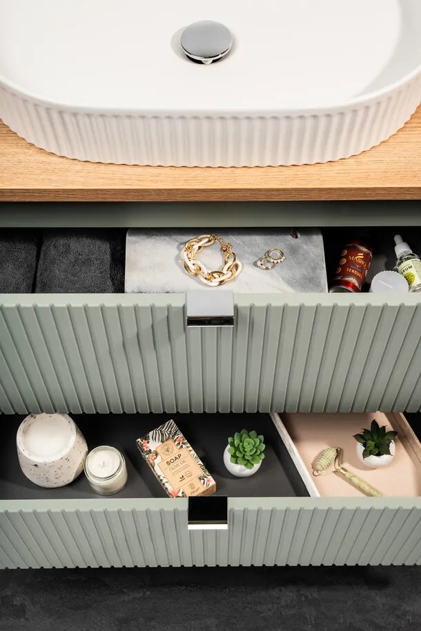 Závesná skrinka pod umývadlo Line Reed s doskou 80 cm zelená/dub coast evoke