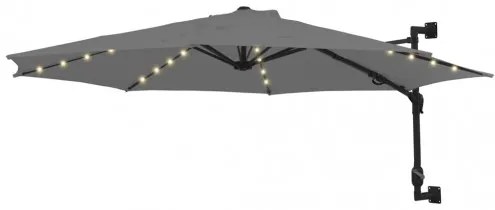 vidaXL Nástenný slnečník s LED a kovovou tyčou 300 cm antracitový-