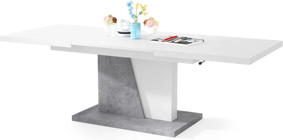 Mazzoni GRAND NOIR biela / beton, rozkladacia, zdvíhací konferenčný stôl, stolík