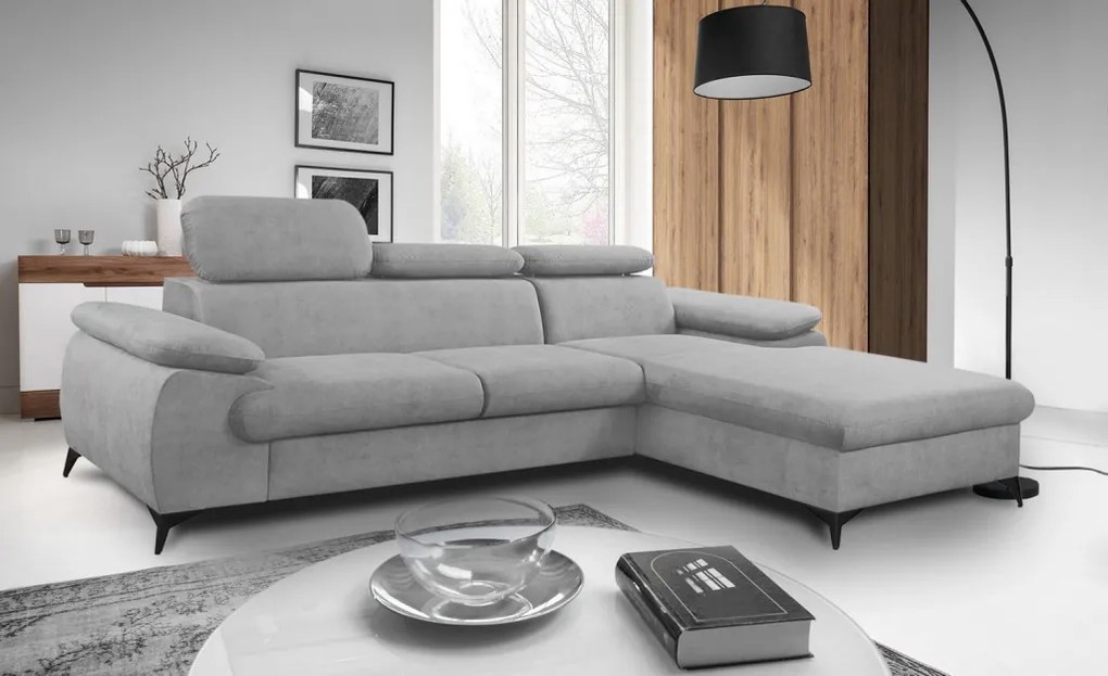 Rohová sedacia súprava Scala, svetlo šedá látka, pravý roh