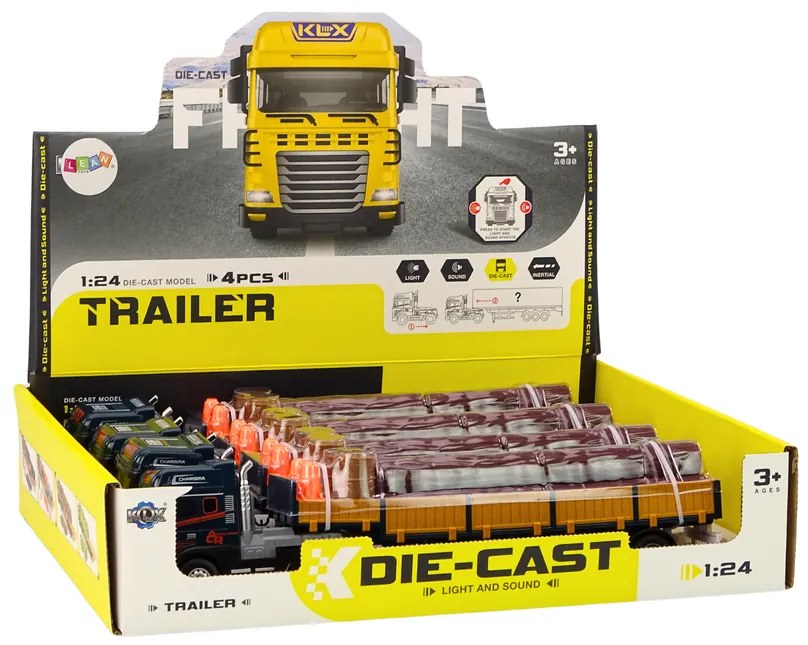 LEAN TOYS Kamión s prívesom a drevom 1:24, svetlá, zvuky – modrá