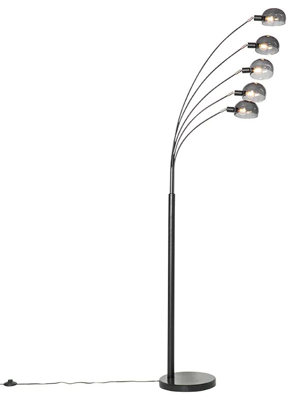 Dizajnová stojaca lampa čierna s dymovým sklom 5-svetlo - Sixties Marmo