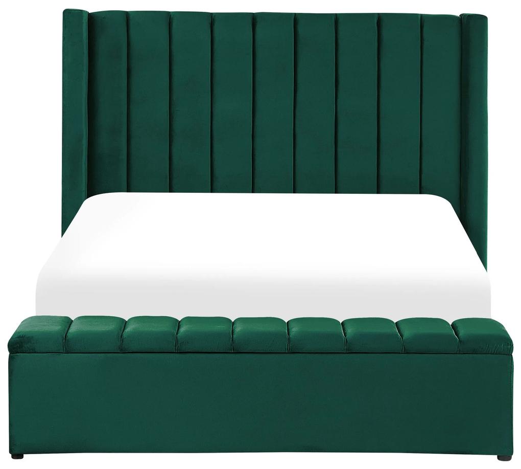 Zamatová posteľ s úložným priestorom 140 x 200 cm zelená NOYERS Beliani