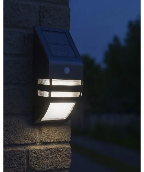 LED solárne nástenné svietidlo so senzorom LED/3,7V 500 mAh IP44 čierne