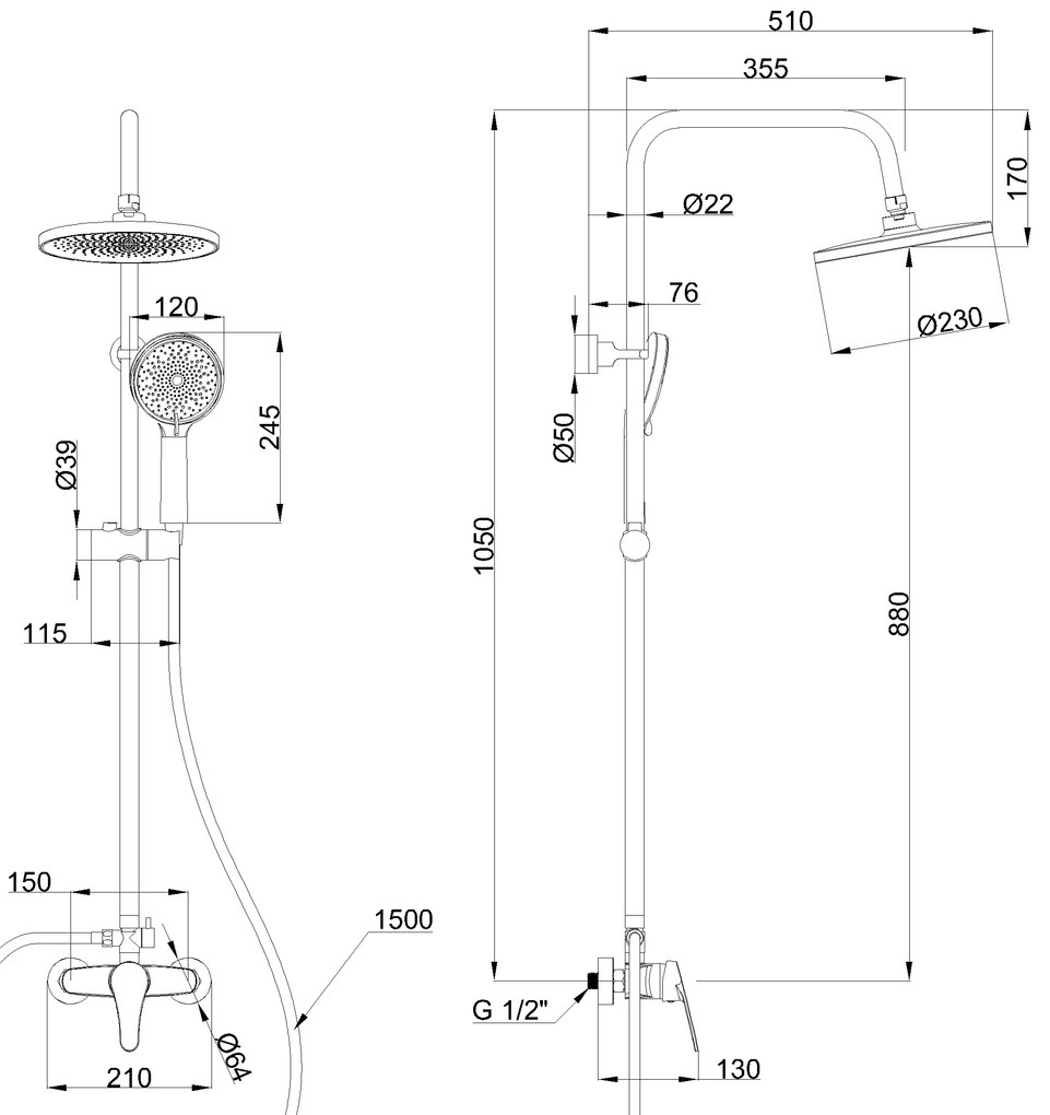 Invena Kalymnos, sprchová súprava s pákovou batériou, chrómová, INV-AU-28-001-V