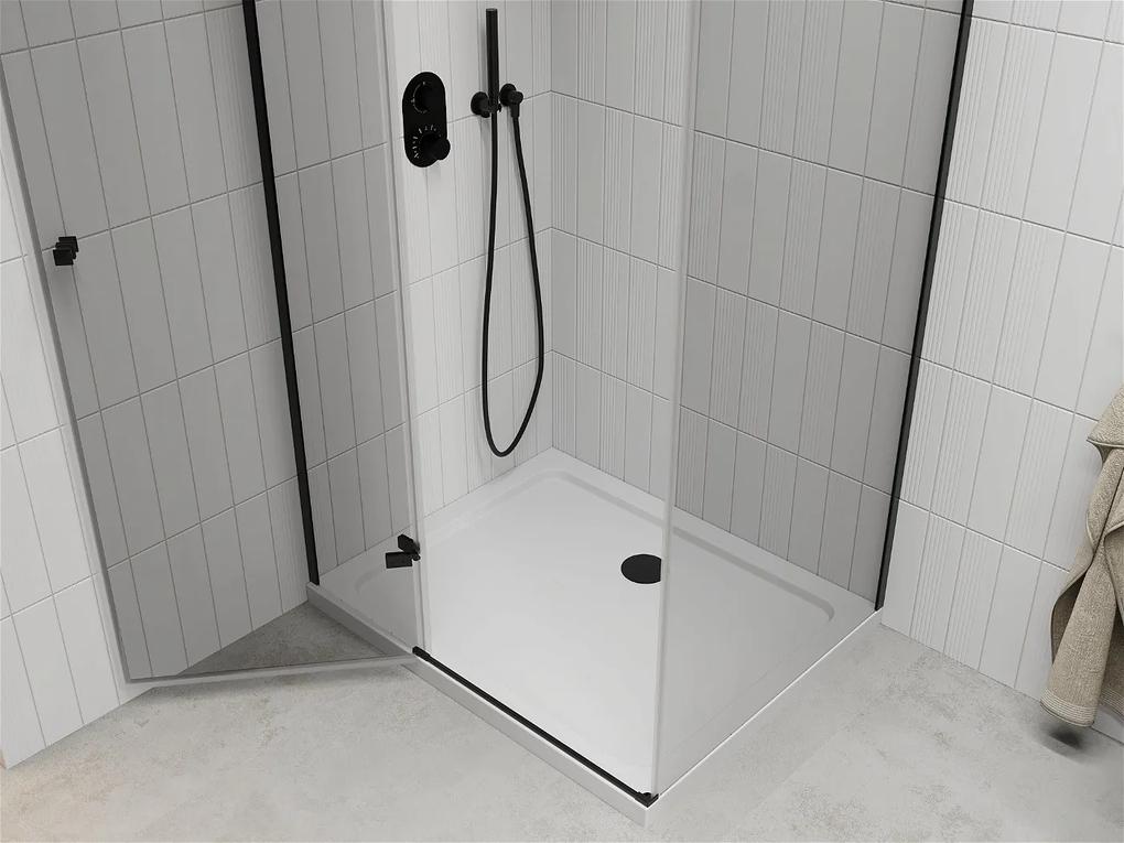 Mexen Roma, sprchovací kút s 1-krídlovými dverami 110 (dvere) x 100 (stena) cm, 6mm číre sklo, čierny profil, slim sprchová vanička 5cm biela s čiernym sifónom, 854-110-100-70-00-4010B