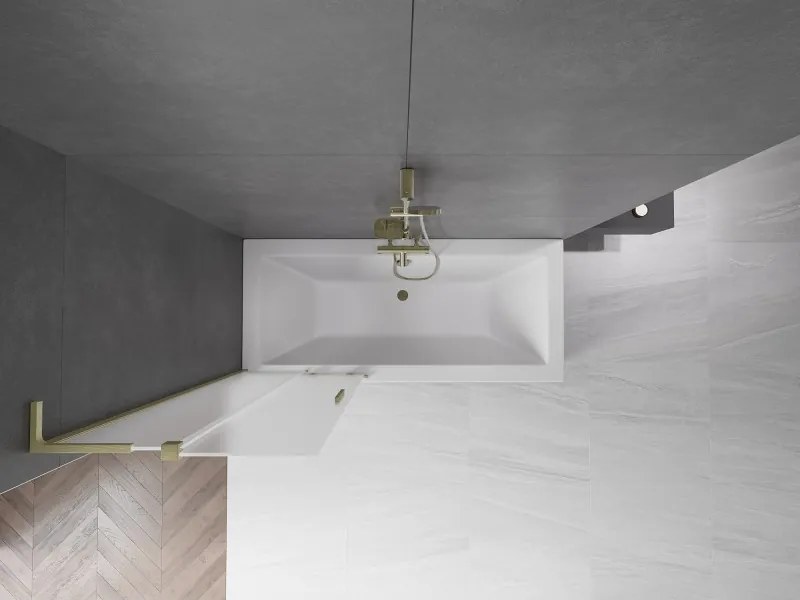 Mexen Velar L, 2-krídlová posuvná vaňová zástena 85 x 150 cm, 8mm sklo námraza, zlatá matná, 896-085-003-31-55