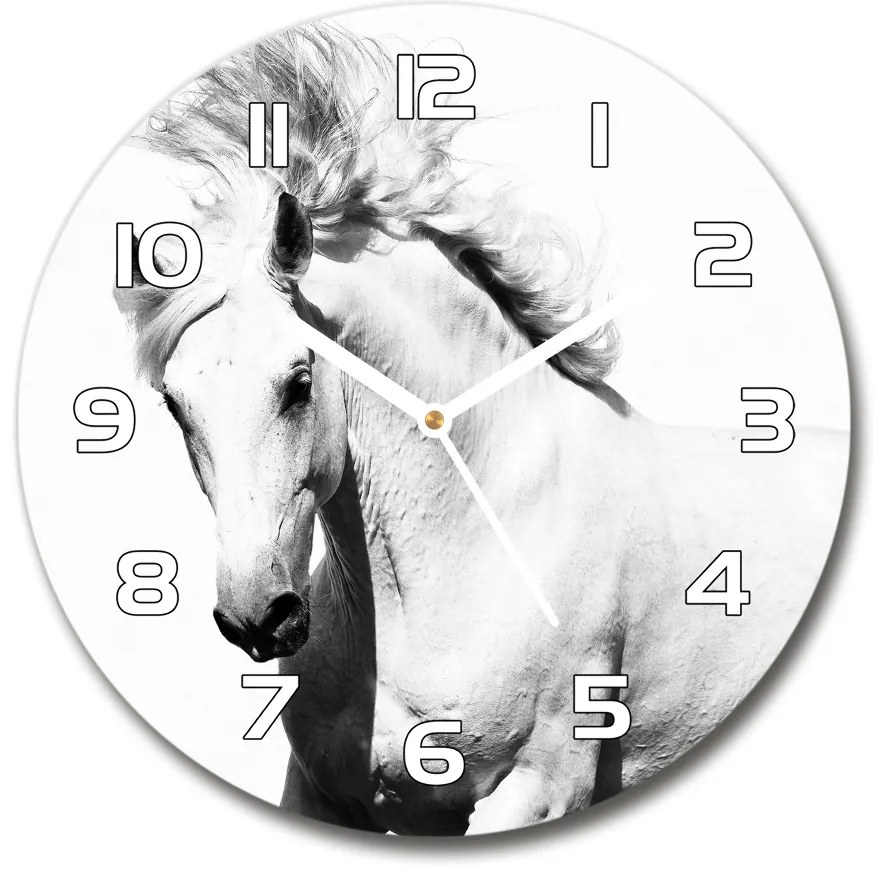 Sklenené hodiny okrúhle Biely kôň pl_zso_30_f_14270832