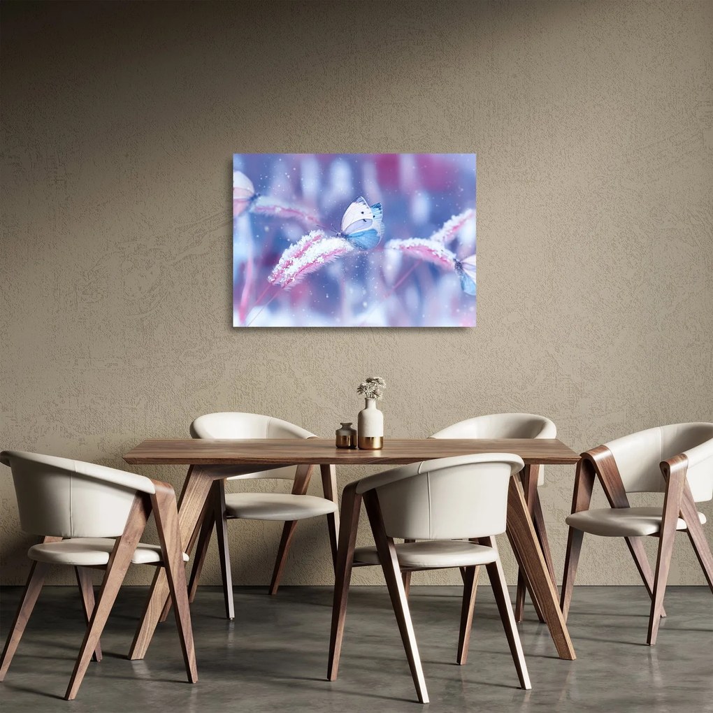 Sklenený obraz - Motýle v zime (70x50 cm)