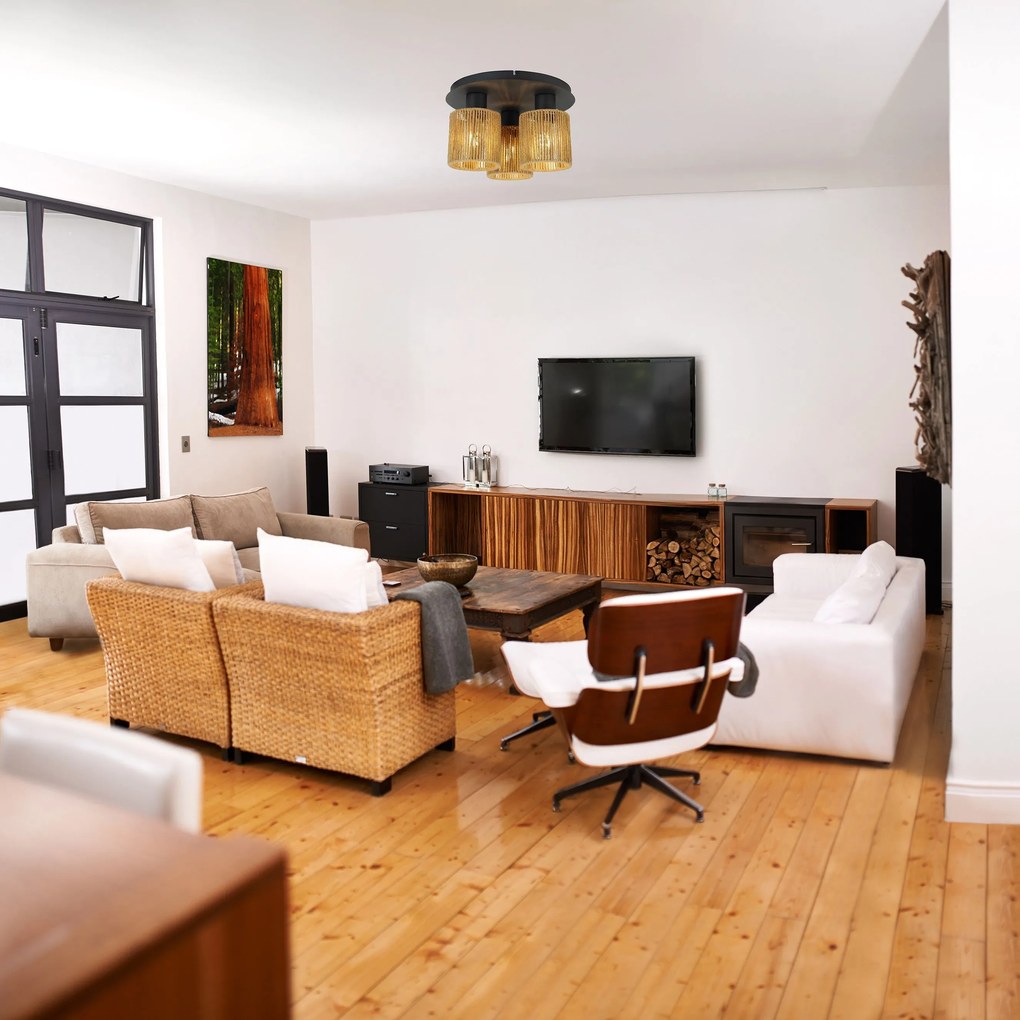 Toolight Toolight, stropné svietidlo 3xE27, APP1819-3CPR, čierna-hnedá, OSW-00620