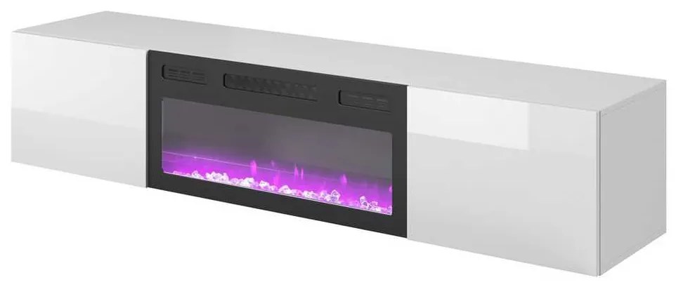 TV stolík Livo s imitáciou krbu, biela / čierna