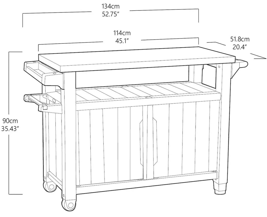 Keter Multifunkčný záhradný grilovací stolík UNITY XL 270 l grafit, 134 x 52 x 90 cm