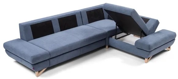 Rozkladacia rohová čalúnená sedacia súprava AVESTA do tvaru L, pravé prevedenie, modrá, s úložným priestorom