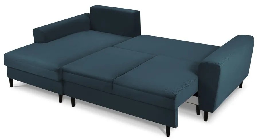 Tmavomodrá menčestrová rozkladacia/s úložným priestorom rohová pohovka (ľavý roh/s leňoškou) Kyoto – Cosmopolitan Design