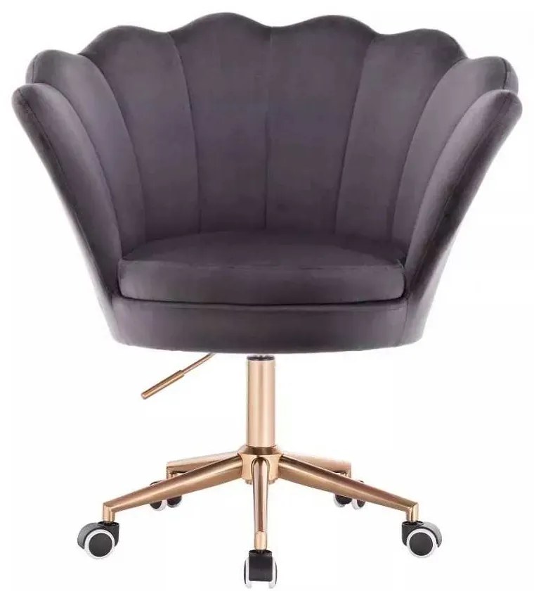 LuxuryForm DESIGN Kreslo FREY VELUR na zlatej podstave s kolieskami - tmavo šedé