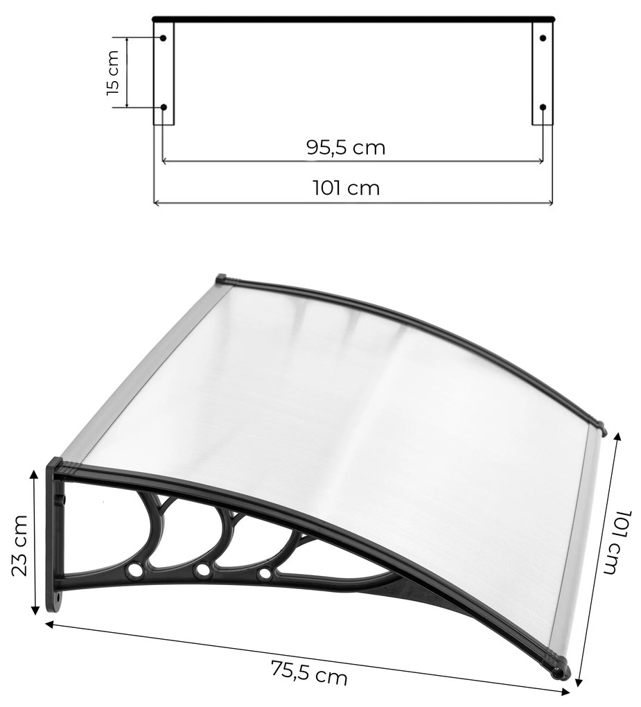 Strieška nad dvere, 100x80 cm, kryt z polykarbonátu