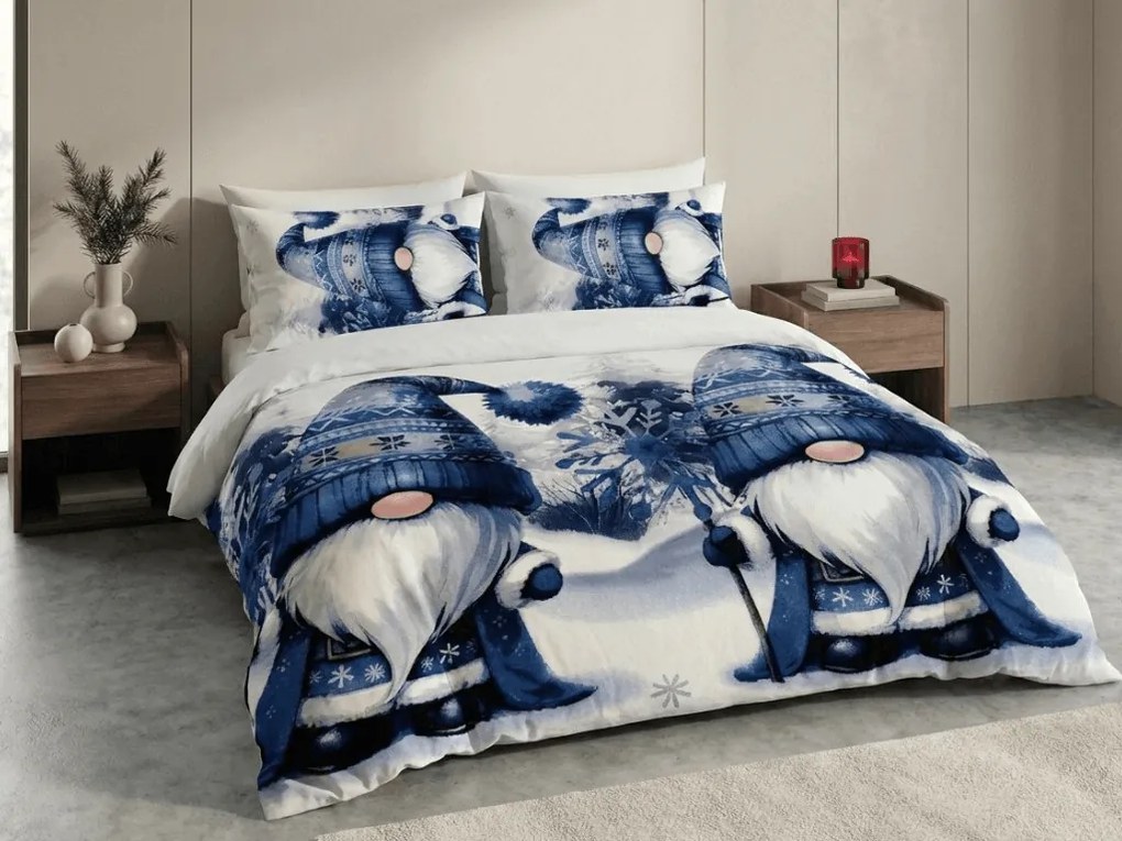 Mikroplyšové obliečky GNOMLI bielo-modré Rozmer obliečky: 70 x 90 cm | 140 x 220 cm