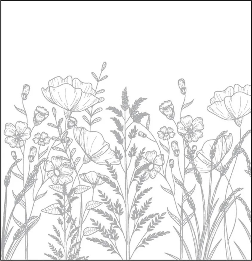 Bílo-šedé malé papírové obrousky s lučními květy - 25*25 cm (20ks)