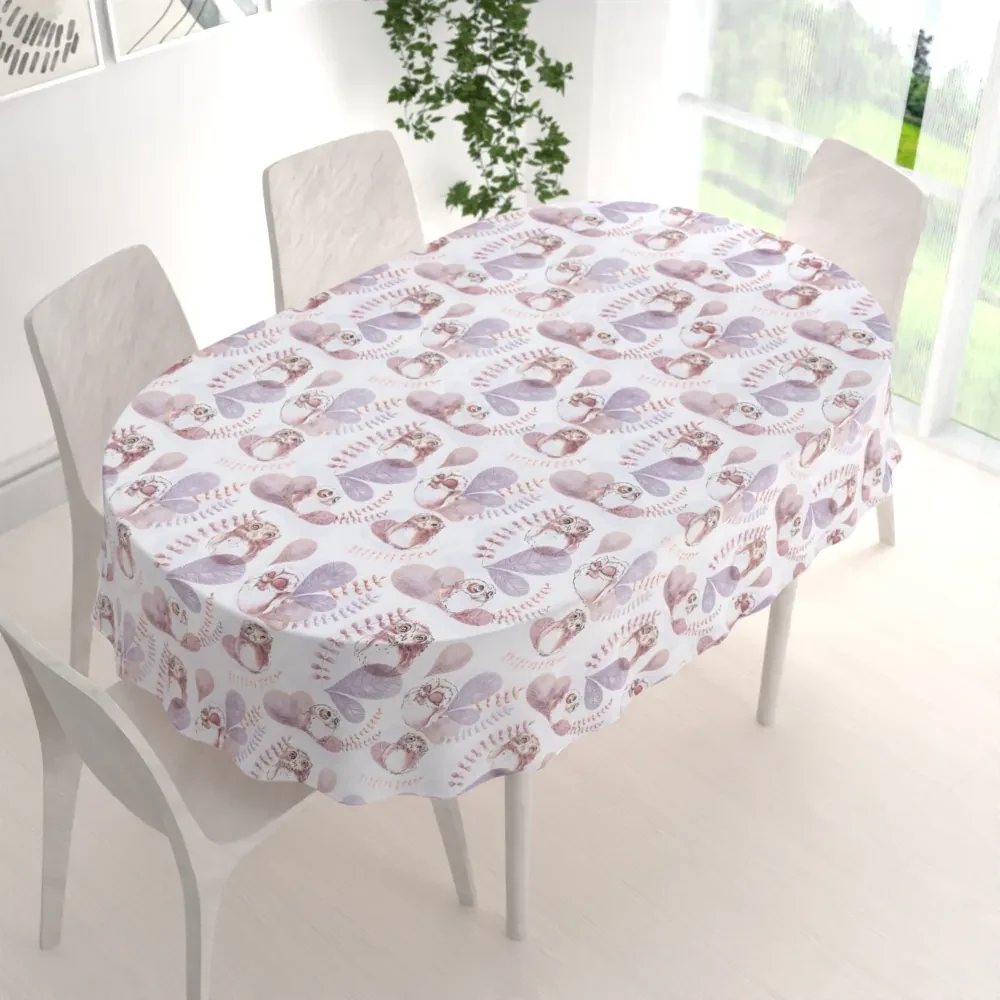 Biante Detský bavlnený oválny obrus Sandra SA-284 Hnedé sovy 120x140 cm
