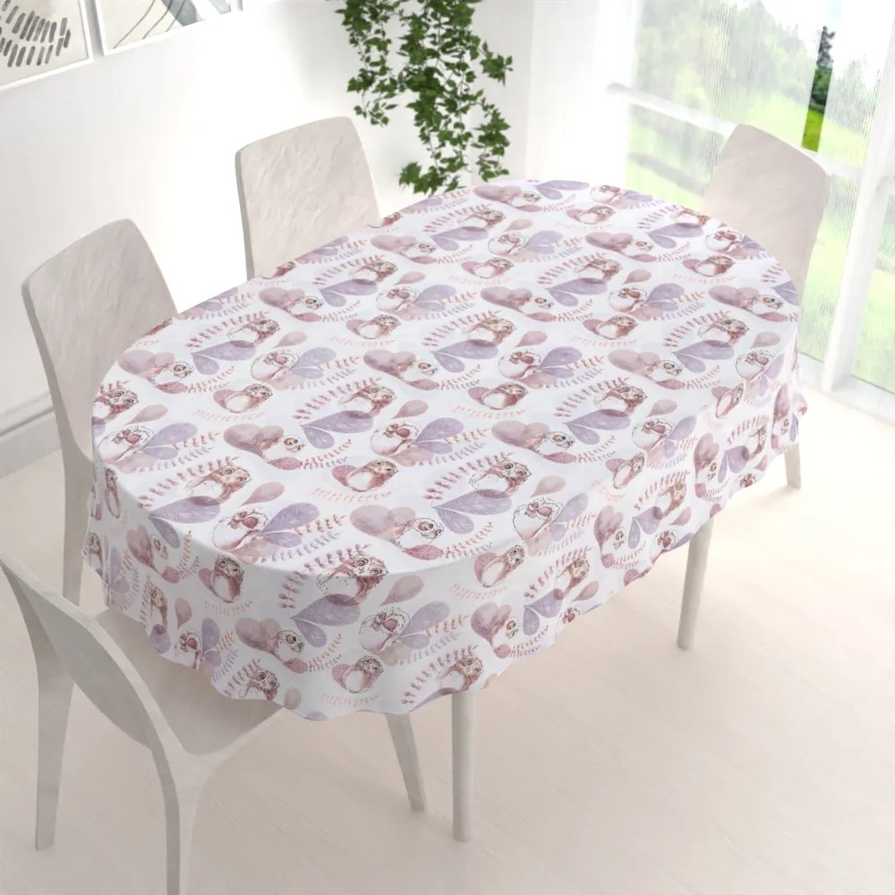 Biante Detský bavlnený oválny obrus Sandra SA-284 Hnedé sovy 140x180 cm