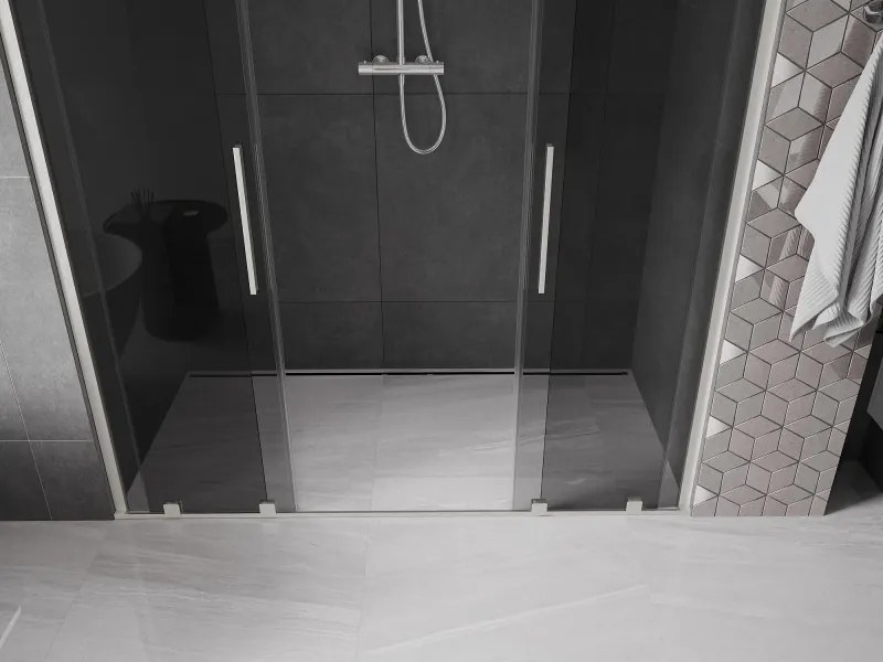 Mexen Velar Duo, posuvné sprchové dvere do otvoru 200 cm, 8mm šedé sklo, brúsená oceľ, 871-200-000-42-97