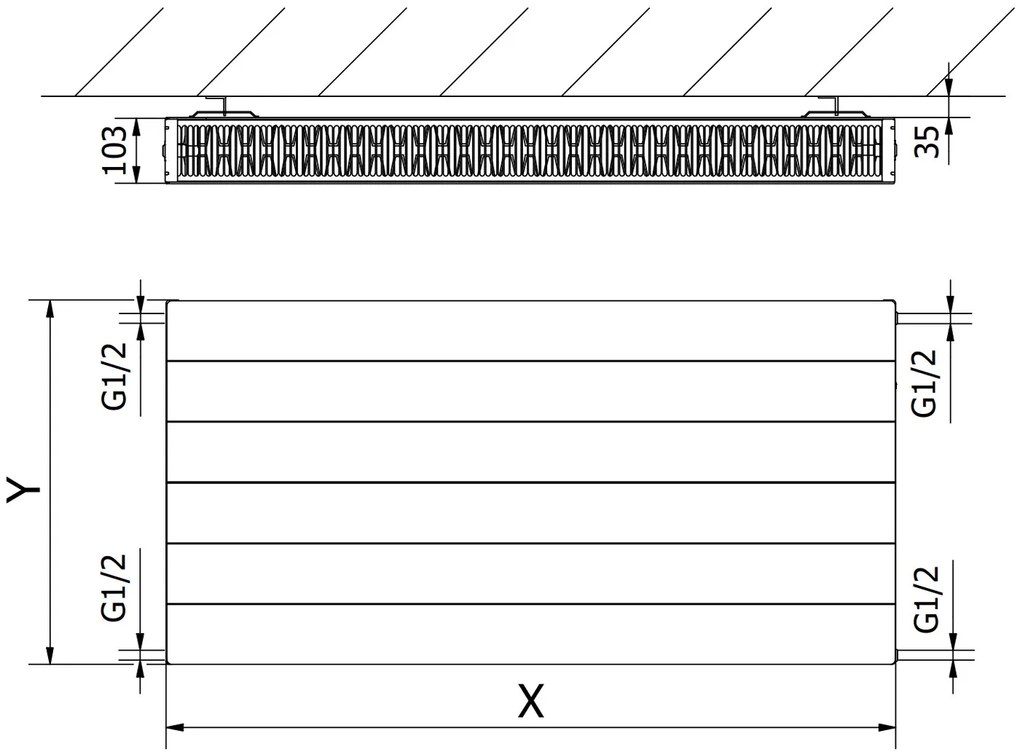 Mexen, Panelový radiátor Mexen Line CL22 300 x 700 mm, bočné pripojenie, 630 W, čierny - W422L-030-070-70