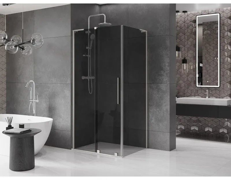 Mexen Velar L, sprchový kút s posuvnými dverami 90 x 80 cm, 8mm šedé sklo, brúsená oceľ, 871-090-080-43-97