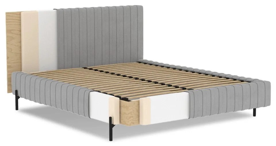 Okrovožltá čalúnená dvojlôžková posteľ s úložným priestorom s roštom 160x200 cm Plissa – ELTAP