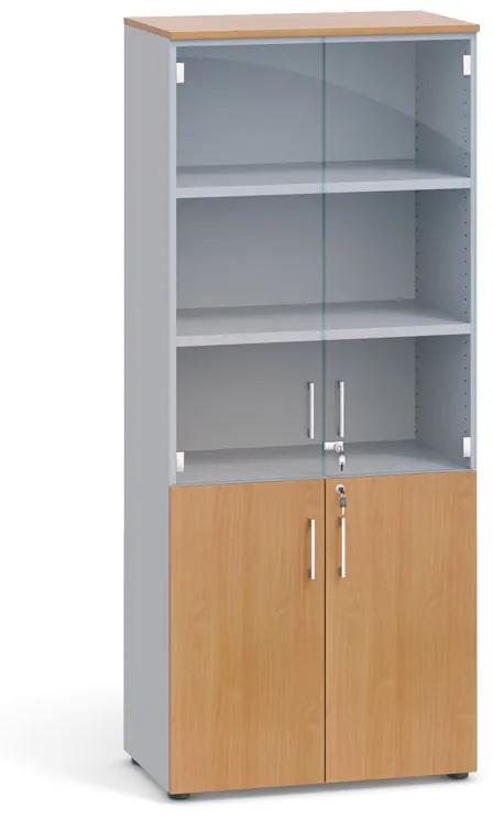 Kancelárska skriňa s kombinovanými dverami,, 1781x800x420 mm, sivá / buk
