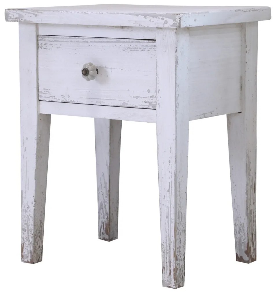 Biely drevený retro nočný stolík so šuplíkom - 42*32*52 cm