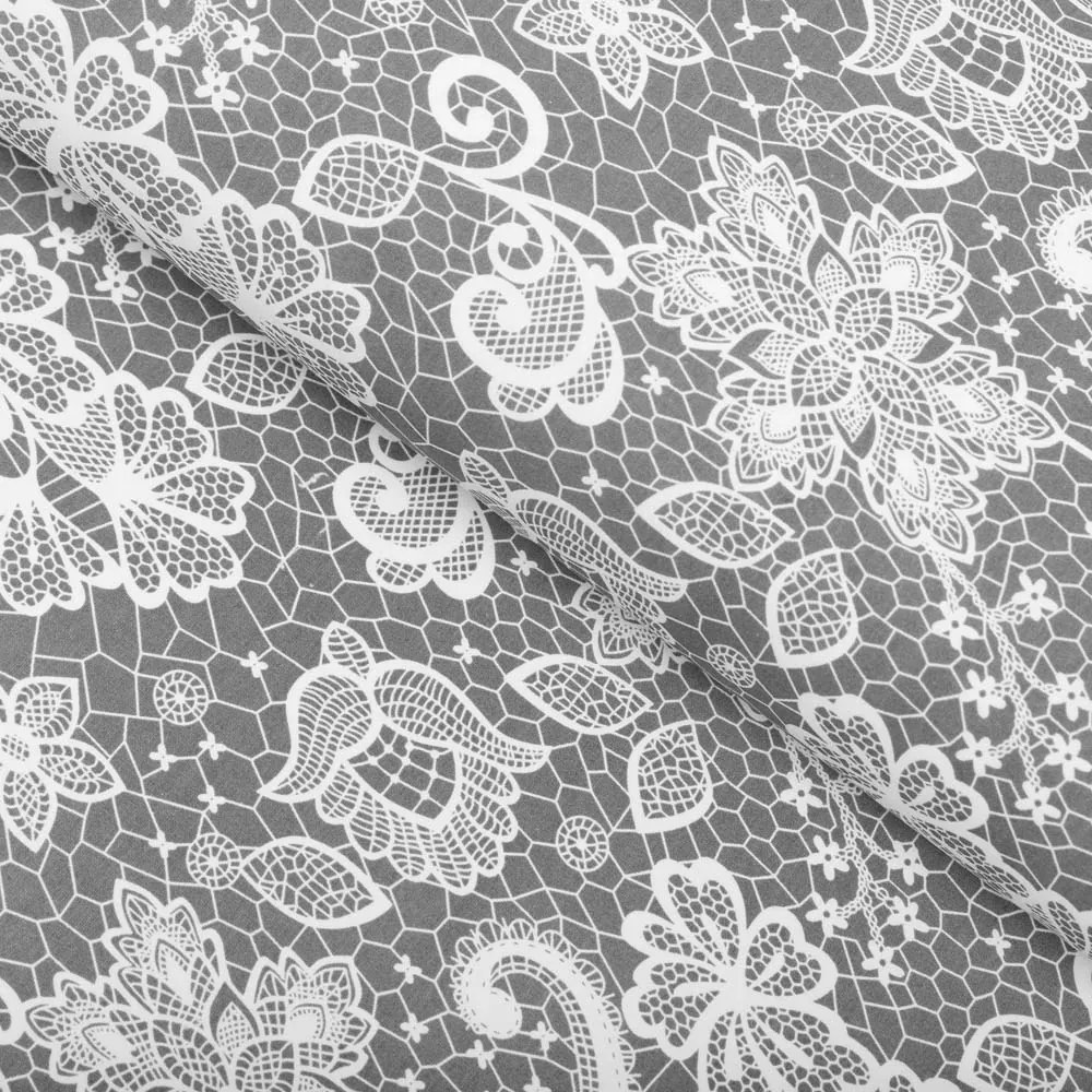 Biante Bavlnený behúň na stôl Sandra SA-550 Biela krajka na sivom 20x140 cm