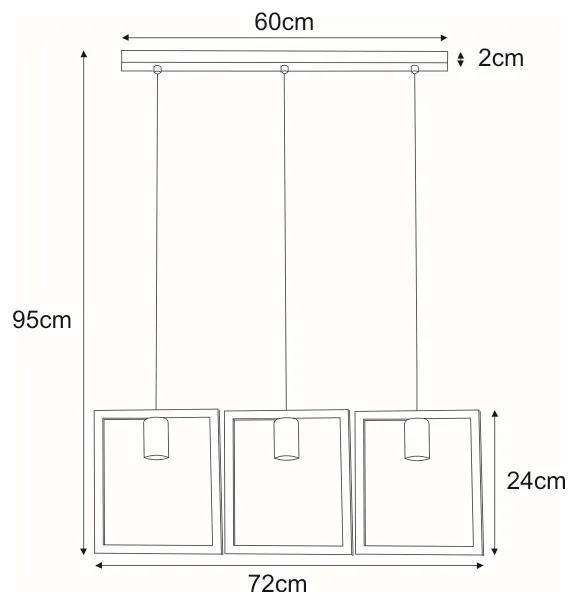 KEJO Závesné designové osvetlenie nad jedálenský stôl LAVAYA, 3xE27, 60W, štvorcové, čierne