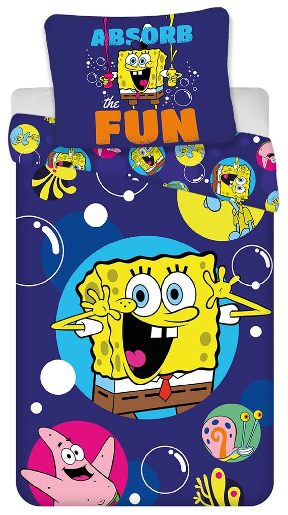 DETSKÉ BAVLNENÉ OBLIEČKY SPONGEBOB 100X135 CM, 1KS 40X60 CM VZOROVANÉ