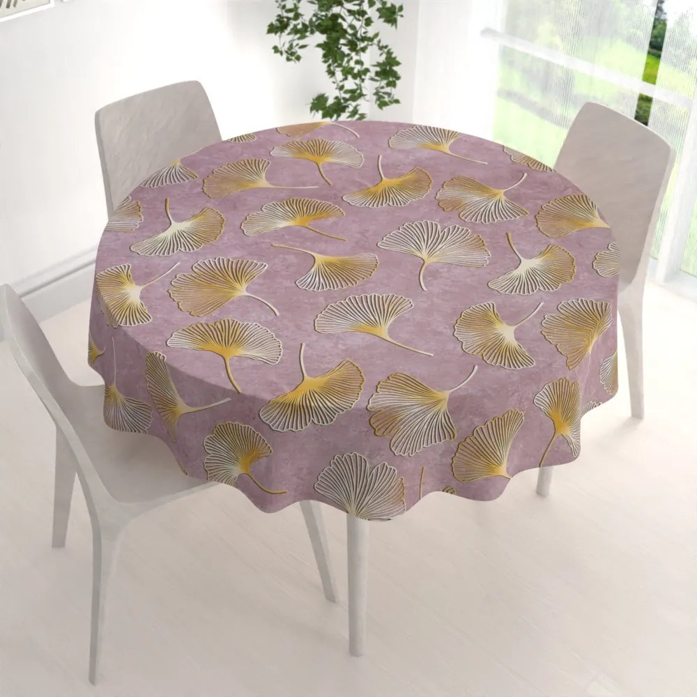 Biante Zamatový okrúhly obrus Tamara TMR-001 Ginkgo lístky na staroružovom Ø 100 cm